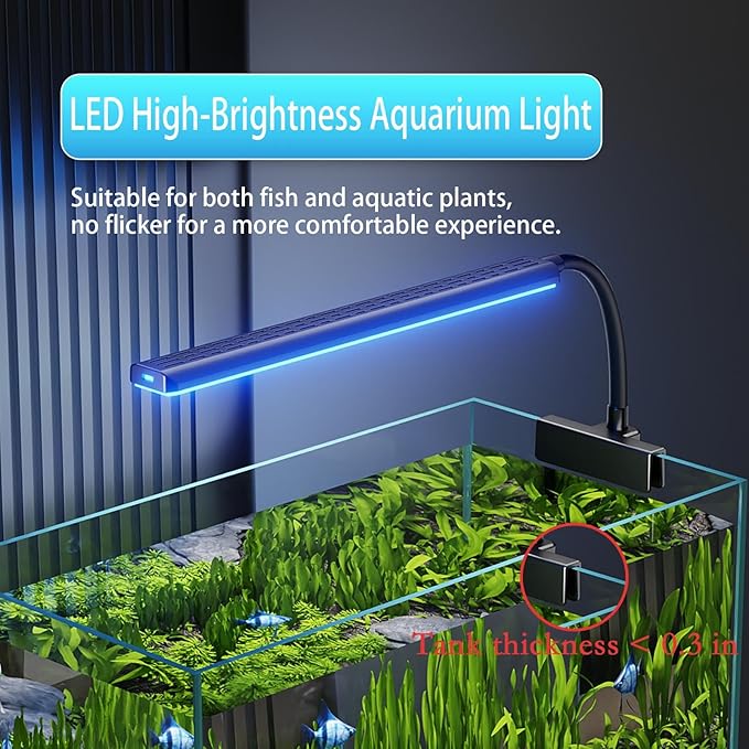 Clip On Aquarium Light for 1-5 Gallon Small Fish Tank – 3 Colors & 10 Dimmable Brightness Levels, Flicker-Free Full Spectrum LED Fish Tank Light with USB for Betta, Desktop, Nano Tank