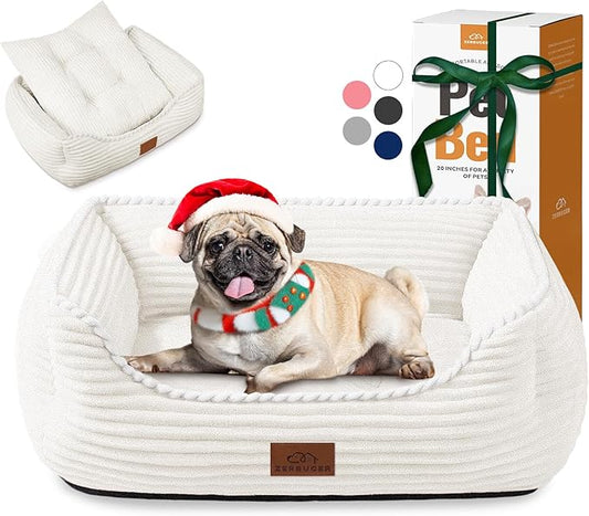 Zerbuger Orthopedic Dog Bed for Medium Dogs,Dog Sofa Beds Supportive Foam Pet Couch Bed with Removable Washable Mat and Nonskid Bottom (Medium, Cream)