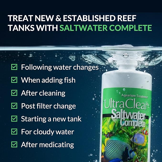 Saltwater Complete – Live Nitrifying Bacteria Blend for Saltwater & Reef Aquariums - Instant Cycle Marine Tank Starter - Removes Ammonia Nitrite - Clarifier - Safe for Fish Coral Invertebrates - 12oz