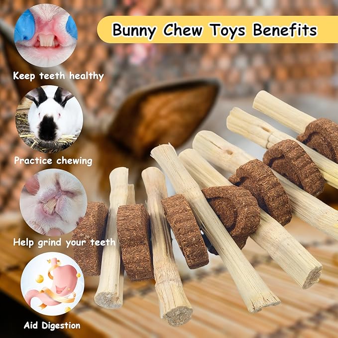 4 PCS Bunny Chew Toys for Grinding Teeth, Hanging Rabbit Snack Toy Natural Chinchilla Sweet Bamboo Sticks Carrot Cake Small Animal Treats String for Chinchilla, Guinea Pigs, Squirrel, Gerbil