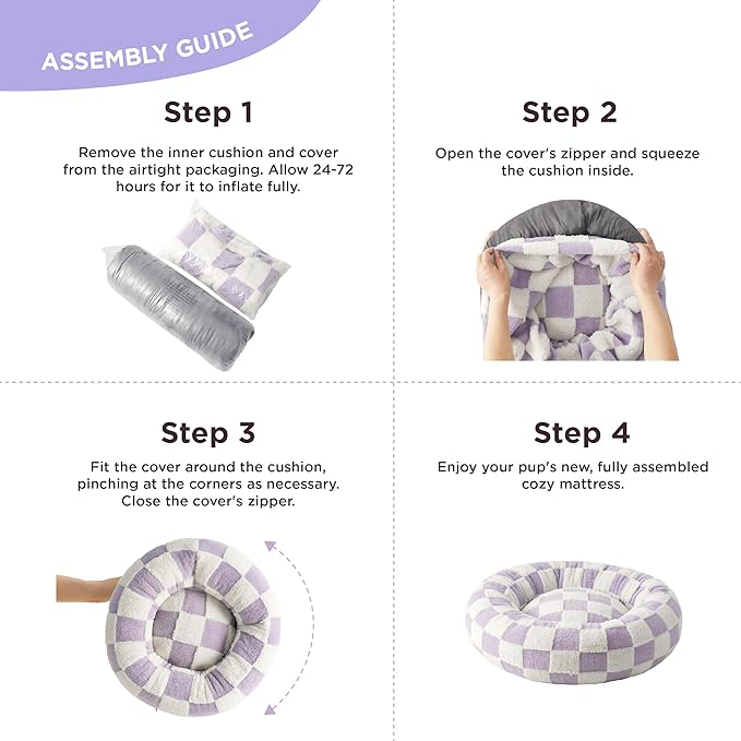 LE SURE Shown on TV Donut Medium Dog Bed - Round Cat Beds for Indoor Cats Calming Bed Present for Pets, Cute Modern Home Decor Beds with Jacquard Shaggy Plush & Anti Slip Bottom, 30 Inch, Purple