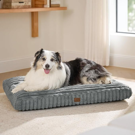 Bedsure ComfyFleece™ Fluffy XL Dog Bed, Extra Large Crate Pillow 41x27 Grey | Aesthetic Crate Bed for Balanced Support Cute Chopped Foam Pad with Removable Washable Cover Non-Slip Waterproof Cozy Pet Mat
