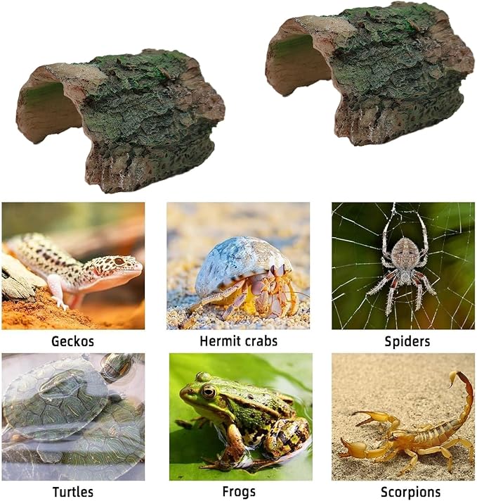Tfwadmx Betta Log 2 Pack Resin Hollow Tree Trunk Ornament Reptile Hideout Aquarium Cave Ornament Terrarium Tank Decoration for Fish Shrimp or Small Reptile Turtle Tarantula Spider Hermit Crab
