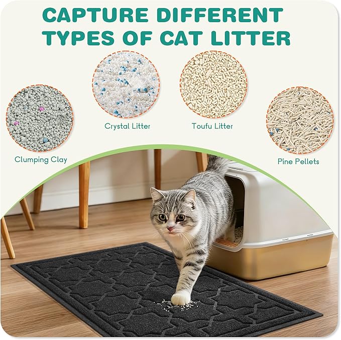 Yimobra Cat Litter Mat, 24"x20" Litter Mat with Litter Lock Mesh, Soft Cat Litter Mat Litter Trapping Mat, Easy to Clean, Non-Slip, Water Resistant, Litter Free Floors, Black
