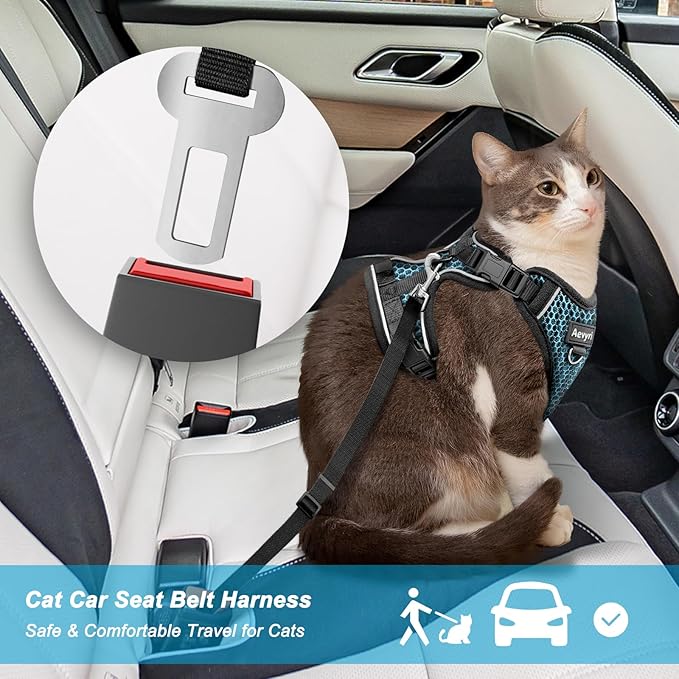 Cat Harness and Leash for Walking Escape Proof Soft Adjustable Cat Leash Breathable Honeycomb Structure Comfortable Vest Easy to Wear Kitten Harness for Outdoor Travel, Honeycomb Blue, L