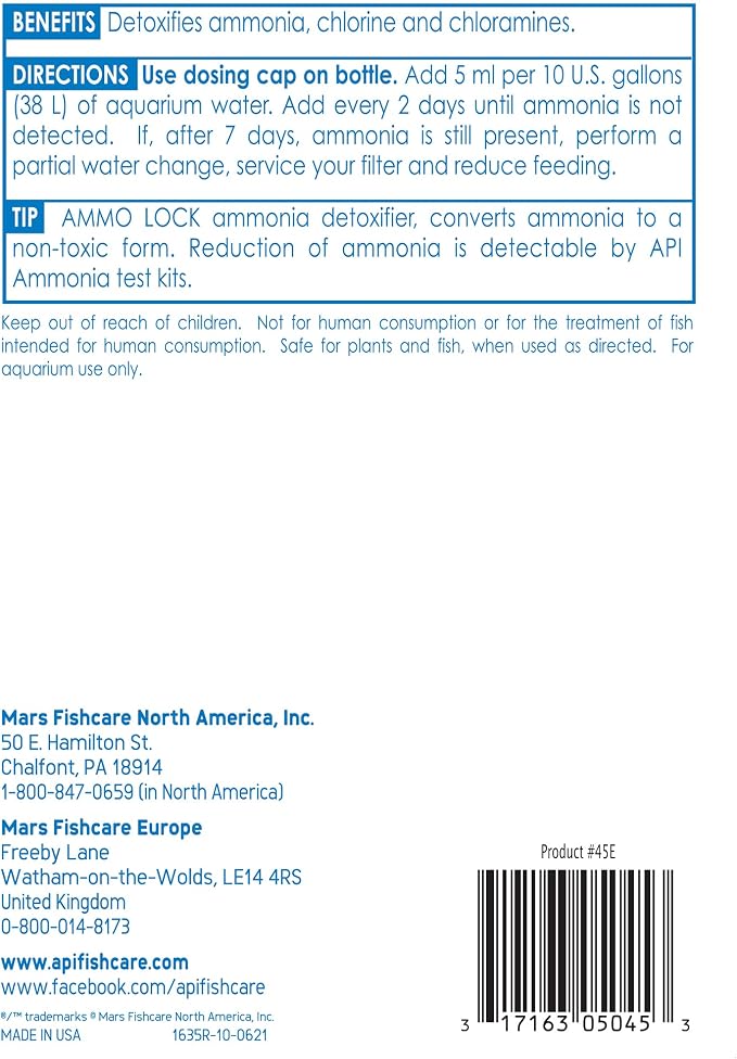 API AMMO-LOCK Freshwater and Saltwater Aquarium Ammonia Detoxifier 16-Ounce Bottle | For Freshwater and Saltwater
