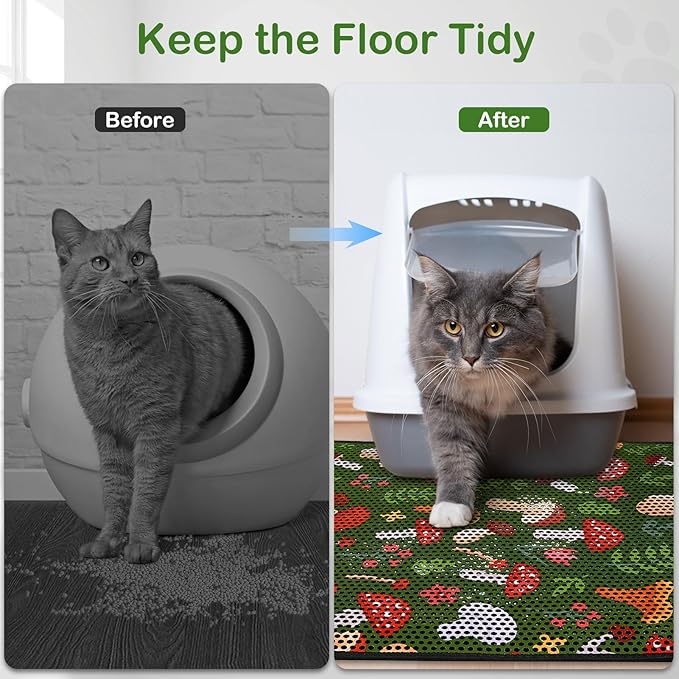 Bienbee Cat Litter Mat, 46"x27" Jumbo Litter Mat Double Layer Litter Trapping Mat,Reduces Tracking and Keeps Floors Clean, Jungle Mushroom XL