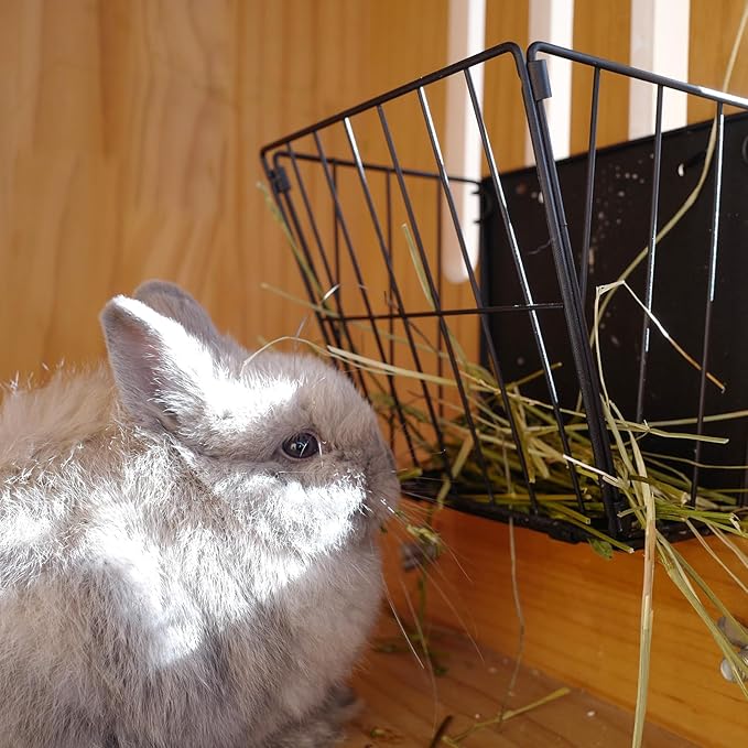 Black Metal Rabbit Foldable Hay Feeder - Hay Rack Holder for Bunny, Rabbit Accessories and Supplies (Black)