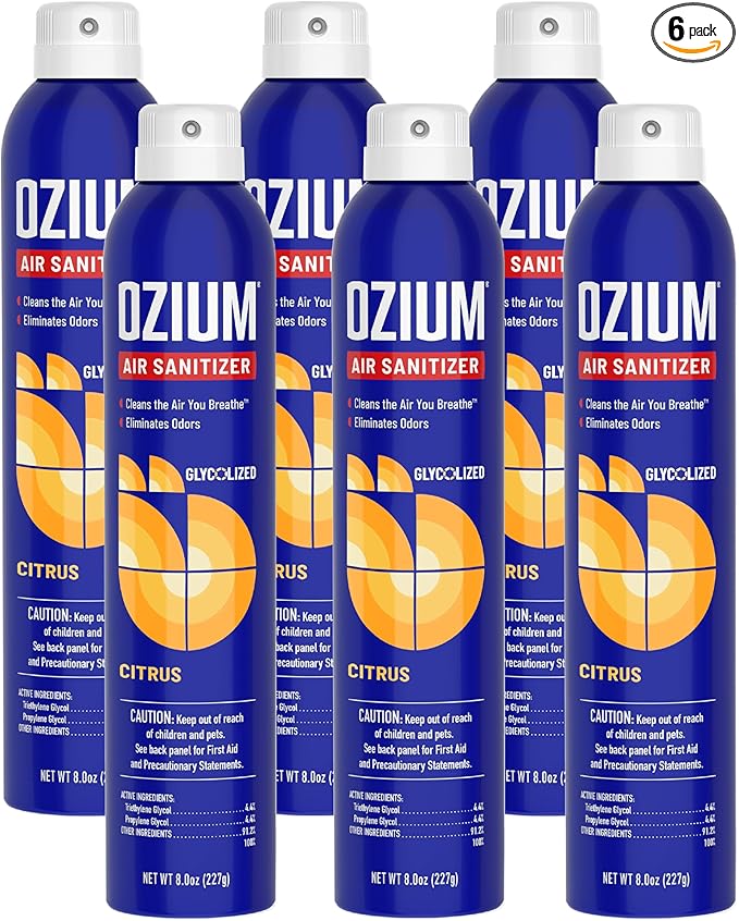 Ozium Air Sanitizer Spray - Room Odor Eliminator for Home, Car, and Office - Citrus - 8 oz Can - 6 Pack