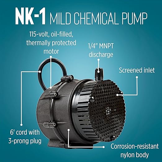Little Giant "NO KORODE" 115-Volt, 1/150 HP, 210 GPH NK-1 Mild Acid, Alkalis and Hard Water Submersible Centrifugal Pump, Black, 526003