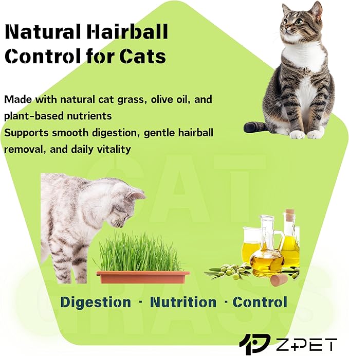 ZPET Hairball Remedy Soft Chews for Cats – Cat Grass Formula with Olive Oil, Fiber & Taurine – Supports Hairball Control, Healthy Digestion & Daily Nutrition, 150g