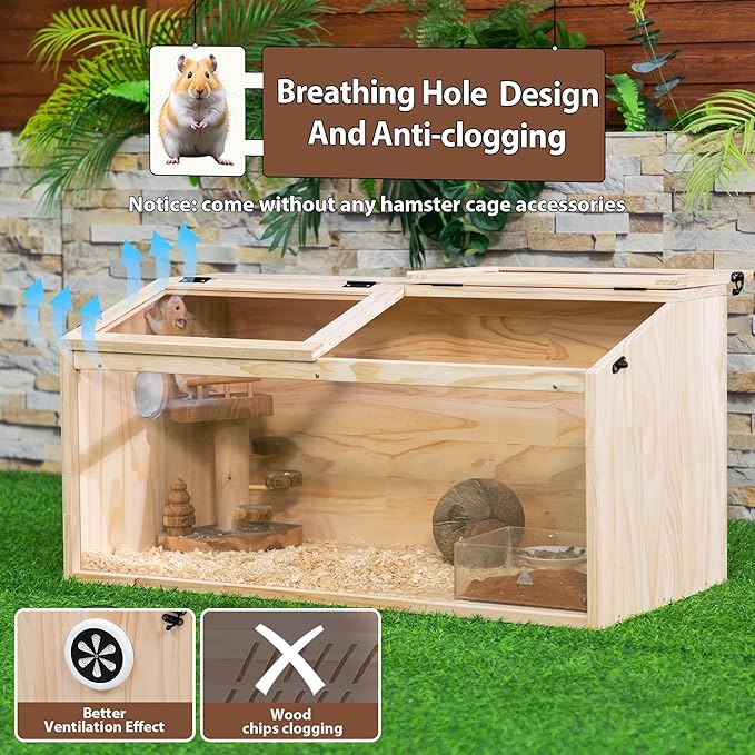 COZIWOW Wooden Hamster Cage, Large Hamster Habitats Enclosure with Acrylic Window & Openable Top, (32" L x 16" W x 16" H) Small Animal Cage for Guinea Pig, Chinchilla, Gerbil