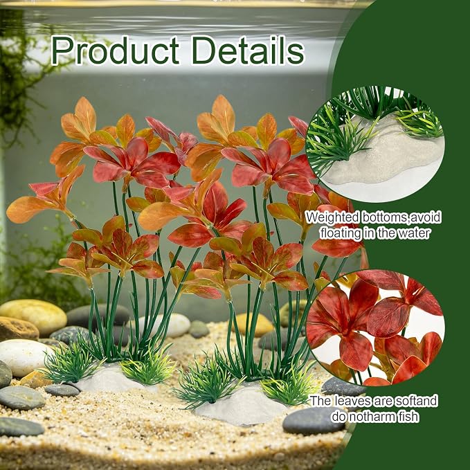 2-Pack 9.1 Inch Silk Aquarium Plants | Artificial Silk Plants for Fish Tank Decorations, Realistic Soft Plastic Plant for Small Tank, Fish Hides