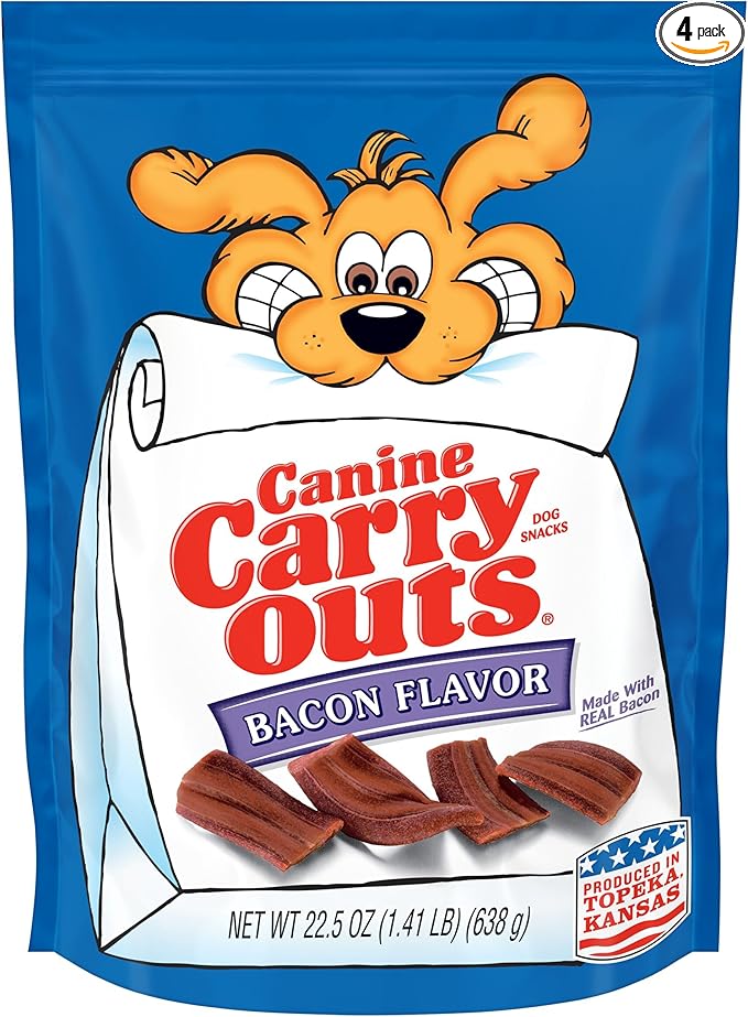 Canine Carry Outs Dog Treats, Bacon Flavor, 22.5 Ounce (Pack of 4), Made with Real Bacon