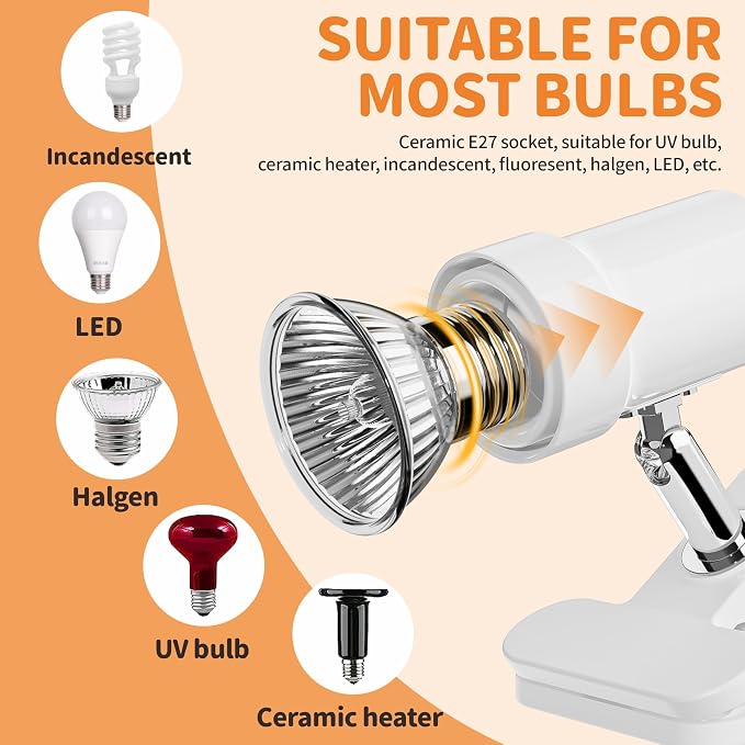 GOZILLA Reptile Heat Lamp, 360° Rotatable Turtle Light with 25W+50W UVA/UVB Reptile Light Bulbs, Turtle Lamp for Reptile and Amphibian Tanks, Terrariums and Cages.(White)