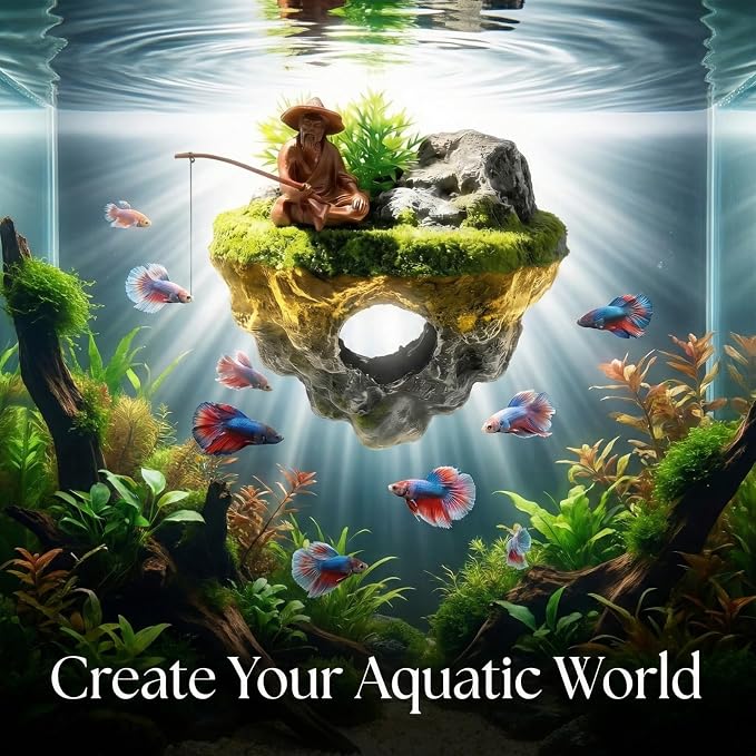 Floating Aquarium Decor, 3D Old Man with Fish Feeding Hook | Safe ABS Floating Fish Tank Decoration with Interactive Feeding Hook for Betta, Guppy, Shrimp and Other Small Aquarium Fish