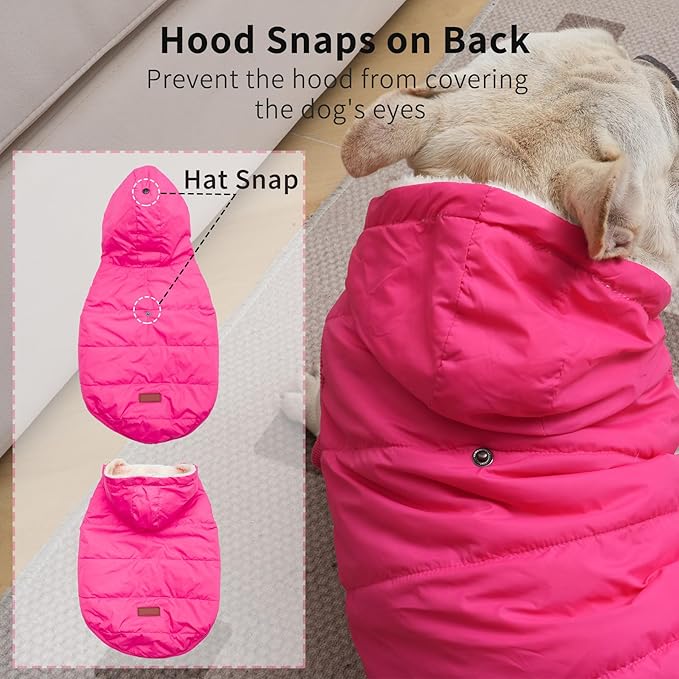 Vecomfy Fleece Lining Extra Warm Dog Hoodie in Winter,Small Dog Jacket Puppy Coats with Hooded Pink XS