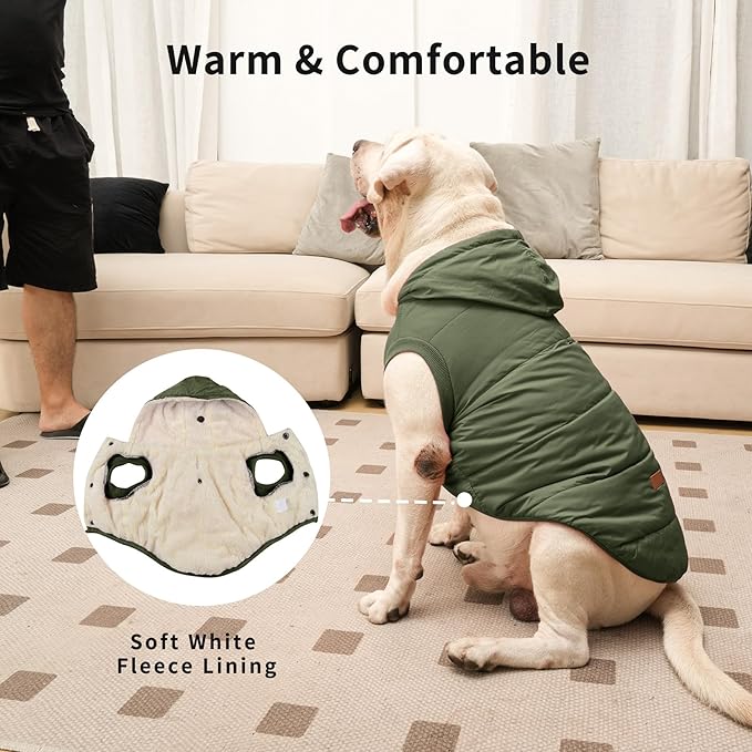 Vecomfy Fleece Lining Extra Warm Dog Hoodie in Winter for Large Dogs Jacket Pet Coats with Hooded Green XXXL