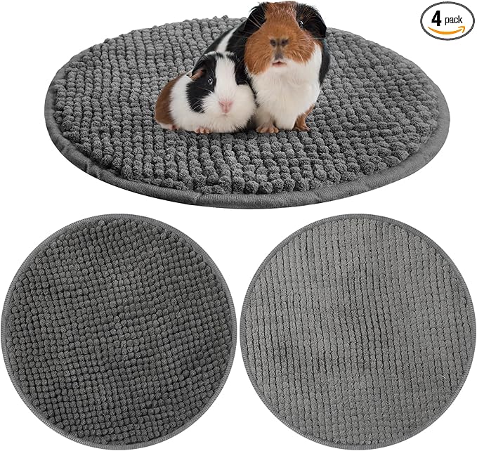 Amylove 4 Pcs Guinea Pig Cage Liner Washable Fleece Pee Pads Pet Dog Cat Bedding Training Mat for Small Animal Guinea Pig Puppy Bunny Hamster(Diameter 12 Inch,Round,Dark Gray)