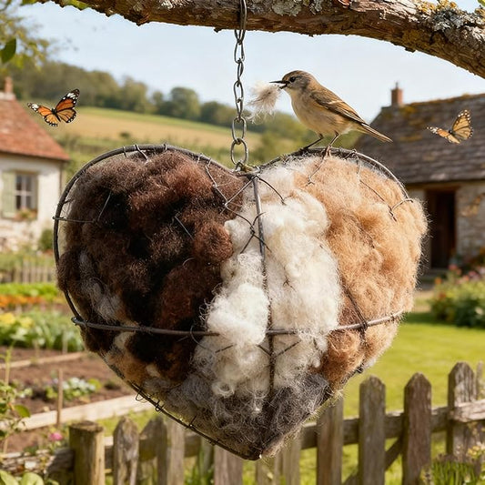 Handmade Fiber Bird Nesting Heart, Alpaca Wool Bird Nest for Outdoor Hanging, Natural Warm Hummingbird House Alternative, Bird Accessories for Garden Trees, Bird Houses for Outside(1Set)