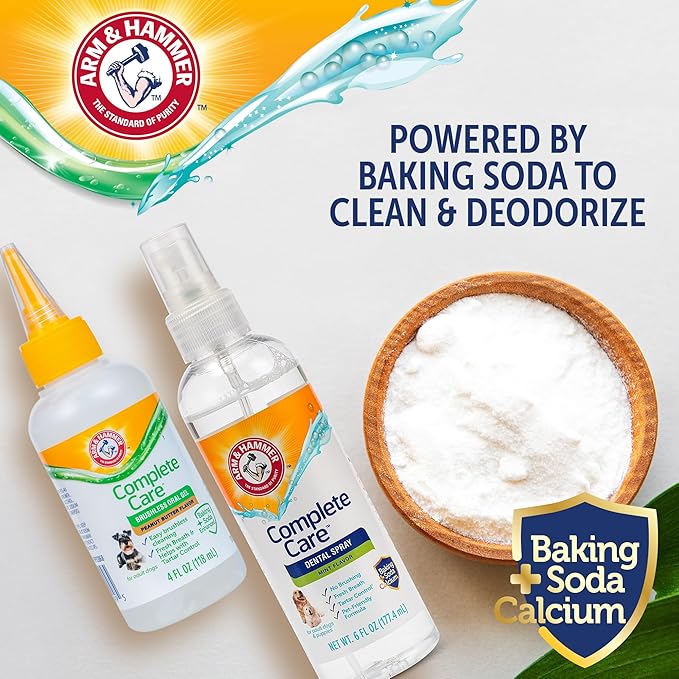 Arm & Hammer Complete Care Brushless Dental Kit for Dogs – Includes No-Brush Oral Gel + Dog Dental Spray, Fresh Breath, Tartar Control, Baking Soda Enhanced Dental Dog Supplies, 4 Fl Oz Each