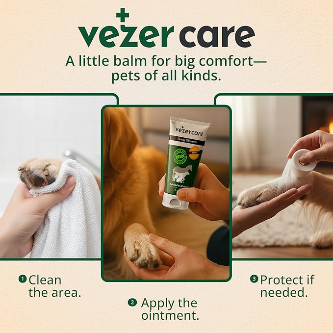Honey Balm Ointment with Spruce Resin for Dogs, Cats & Horses, Natural Wound Care Gel, Hot Spot Treatment, Itchy Skin Relief, Dog and Cat Wound Care, 1.7oz, Made in Finland, Antifungal & Steroid Free
