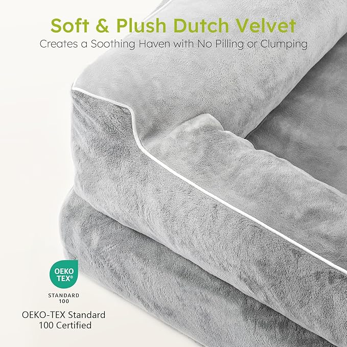 CWAWZ XXL Dog Bed for Extra Large Dogs, Giant Orthopedic Dog Bed with Cooling Gel Memory Foam, Waterproof Pet Bed with Removable Washable Cover, 53" Pet Sofa bed Dutch Velvet with Bone Toy, Light Gray