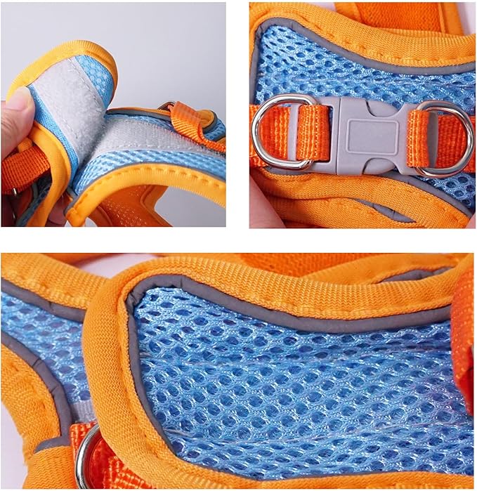 Rabbit Harness and Leash Set Escape Proof, Adjustable Soft Padded Vest, Breathable Mesh Bunny Harness with Reflective Strap, Safe for Small Animals(Orange,S)