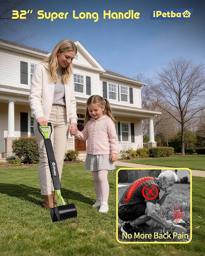 32 inch Pooper Scooper for Large Dogs – Heavy Duty Long Handle Dog Poop Scooper for Yard, No Bending Save Back, Ease of Pickup for Grass Gravel Concrete
