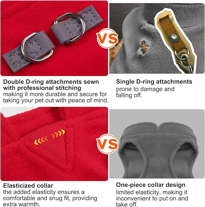 BEAUTYZOO XS Dog Sweaters, Soft Fleece Vest Pullover Dog Jacket with D-Ring Leash Attachment, Warm Winter Dog Clothes Cold Weather Doggy Chihuahua Sweater for Small Dogs Cats Boy or Girl, Red XSmall