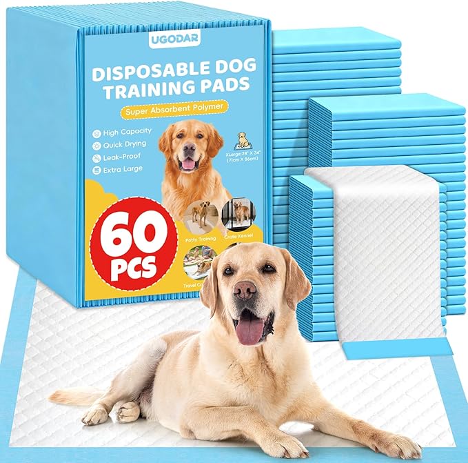 60-Pack Extra Large Dog Pee Pads 34"x28" Super Absorbent Leak-Proof Quick-Dry Puppy Pads Potty Training Pads for Dogs, XL Disposable Pet Pee Pads for Indoor Outdoor Use