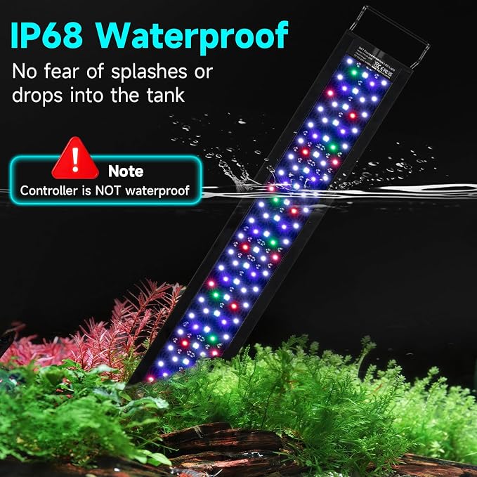 fishkeeper LED Aquarium Light, 24/7 Mode Fish Tank Light with One Touch | Full Spectrum Aquarium Light for Plant, IP68 Waterproof, Adjustable 10 Brightness 10 Colors 6 Timer, for 30-40 Inch Tank