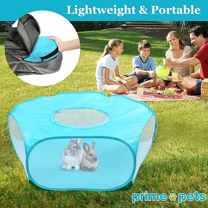 Prime Pets Small Animal Playpen, Guinea Pig Playpen, Foldable Hamster Cage Tent with Zipper Cover, Waterproof Play Yard Fence for Hamster Rabbit Kitten, Indoor Small Pet Exercise Pen