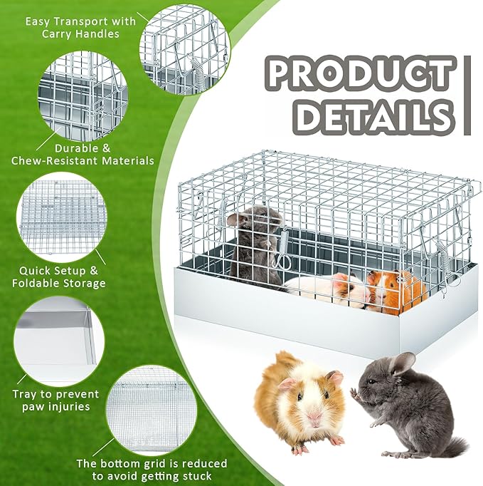 DoubleFill 14 x 8 x 8 Inch 1 Hole Folding Guinea Pig Carrier Chinchilla Carrier Portable Hamster Travel Cage with Tray Handle for Rabbit Chick Bird Small Animal Transport Temporary Housing Pet Habitat