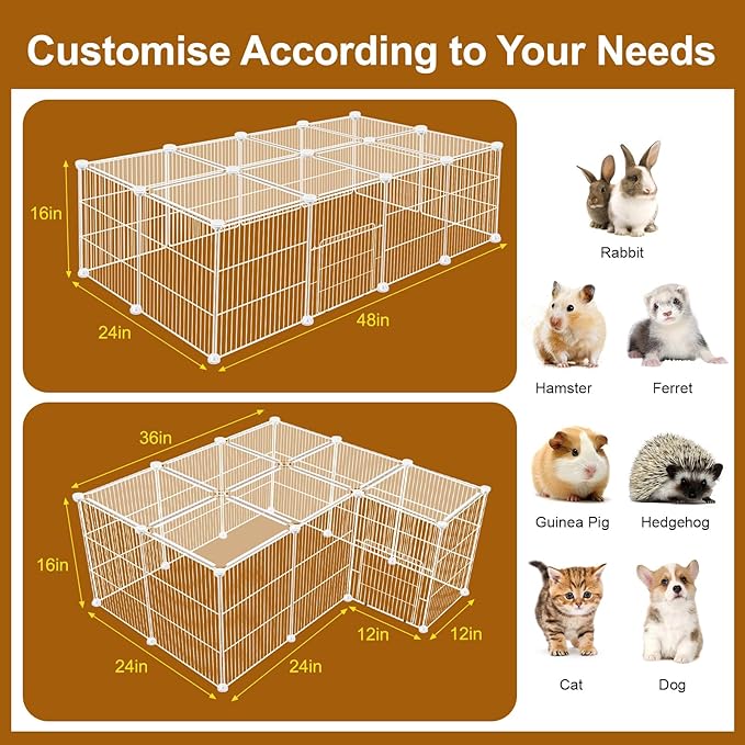 VISCOO 20 Panels Small Animal Playpen, Pet Playpen, C&C Cage for Guinea Pigs, Rabbit/Bunny Cage, Puppy Play Pen, Indoor Outdoor Portable Metal Wire Yard Fence(White)