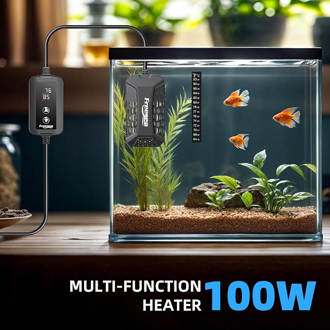 FREESEA Aquarium Fish Tank Heater: 100W Submersible Aquarium Heaters with Adjustable Digital LED Controller Leaving Water Automatic Stop Heating for 10-20 Gallon Turtle Freshwater Saltwater