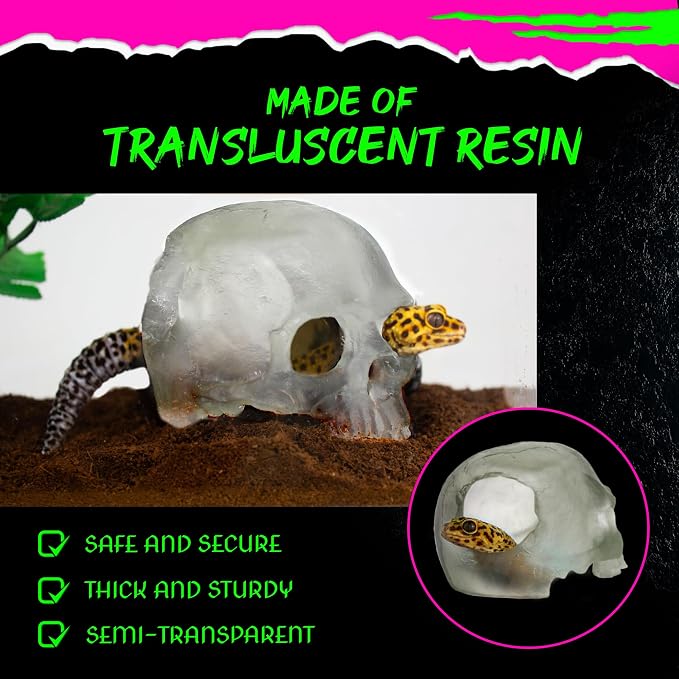 Spooky Skull Décor, Premium Aquarium Resin Skull, Fish Tank Skull Decoration, Unique and Durable Snake/Reptile Hide, Halloween Aquarium Décor for Small Pets, Perfect for Terrarium Décor