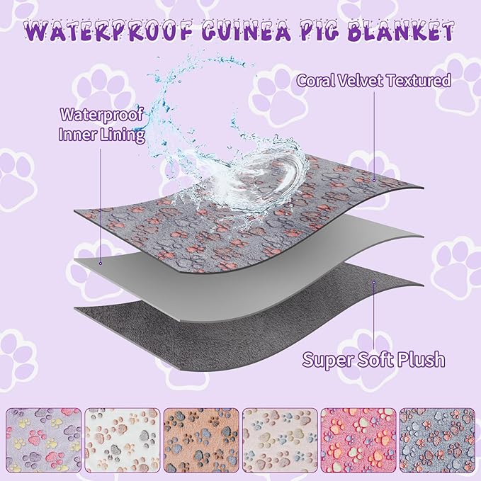 YUEPET Waterproof Guinea Pig Blankets Washable 6 Pack Small Animal Fleece Cage Liners Pet Soft Sleep Mat Pad Cover Warm Flannel Throw for Hamster Guinea Pig Rabbit Chinchilla Hedgehog Ferret 23"×16"