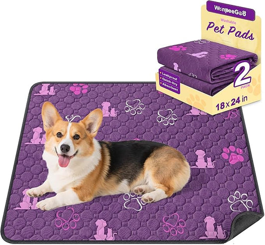 WanpeeGoo Washable Pee Pads, Puppy Pee Pad for Dogs, 2 Pack Absorbent Reusable Training Dog Pads Pet Puppy Pads, Non-Slip Potty Pads for Whelping, Playpen, Crate, Bed, Purple 18"x24"
