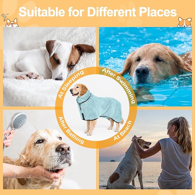 Bienbee Dog Bathrobe, Quick Drying Super Absorbent Dog Robes for After Bath, Warm Keeping Dogs Towel, Dogs Bath Supplies, Light Green XL