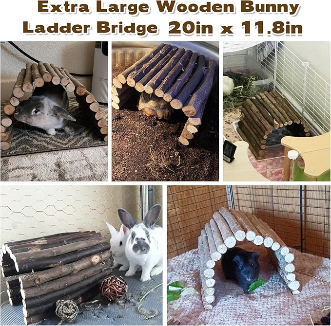 PINVNBY Guinea Pig Wooden Ladder Bridge (20 x 11.8 in) Rabbits Hideout, House, Tunnel, Rodents Chew Toys for Bunny, Chinchillas, Hedgehogs, Ferrets, Rat and Small Animals-Extra Large