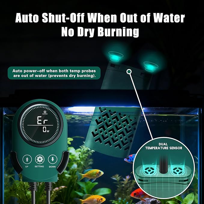 800W Smart Aquarium Heater for 120-240 Gallon Submersible with Variable-Frequency Energy Savings, Out of Water Protection, Overheat Protection, Adjustable for Freshwater, Saltwater, Turtle Tank