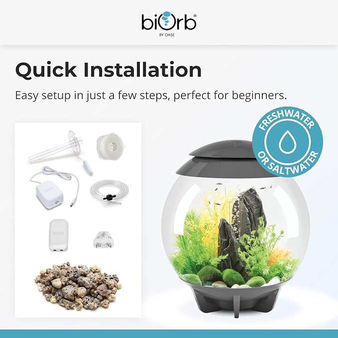 biOrb Halo 15 Acrylic 4-Gallon Aquarium with Multi-Color Remote-Controlled LED Lights Modern Compact Tank for Tabletop or Desktop Display, White