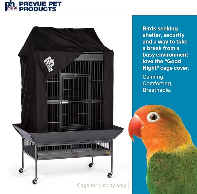 Prevue Pet Products Large Bird Cage Cover - Good Night Cage Cover, Bird Accessories, Blocks Light, Breathable Nylon Fabric, Fits a Variety of Cage Sizes - Black, Size Large