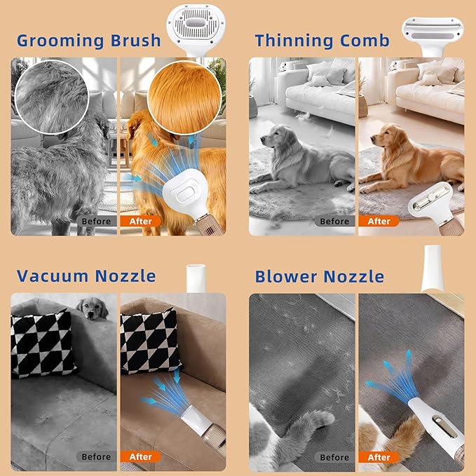 Vacuum Grooming Brush for Dog,4-In-1 Slicker Brush Kit for Shedding, Undercoat Deshedding Tool,Loose Hair Remover for Dog & Cat, Portable Pet Grooming Vacuum (pink)
