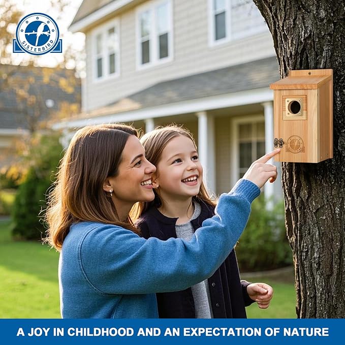 SISTERBIRD 2 Pack Bird Houses for Outside Clearance with Copper Guard, Cedar Bird House Outdoor, Bluebird Finch Swallow Wren Chickadee Assembly Required