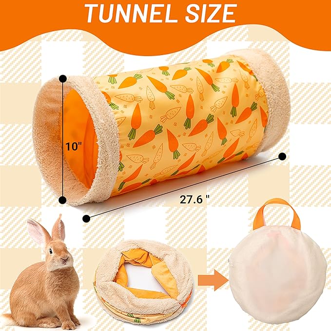 Rabbit Hideout Tunnel - Small Animal Tunnel Tube House Indoor for Bunny Guinea Pig Rat Hamster Ferret Chinchilla - Playing Sleeping Resting Soft Fleece Foldable Nest Habitat