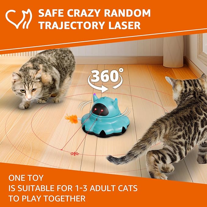 MIKK Cat Laser Feather Toy 2-in-1 Interactive for Indoor Cats Automatic with Remote Control USB-C Rechargeable, No Batteries Needed, Easy Setup, Multi-Cat Use Electronic Kitten Exercise Toy (Blue)