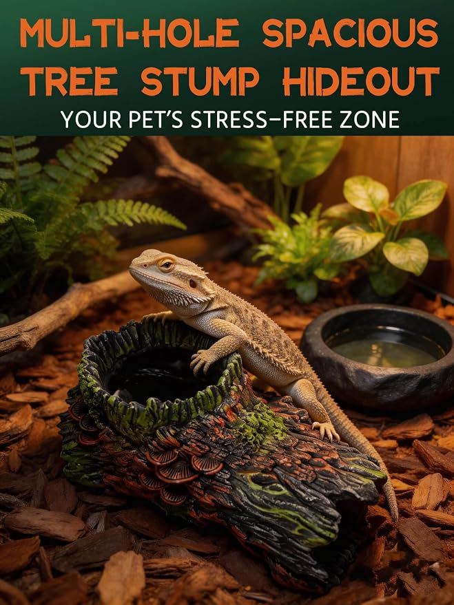 Aquarium Decor - Large Hollow Bark Hiding Cave,Resin Reptile Hideout for Bearded Dragons,Fish Tank Hideout with Realistic Scales Texture, Lizard,Gecko,Turtle, Snake,Beta Fish,Plecos Aquatic Pet