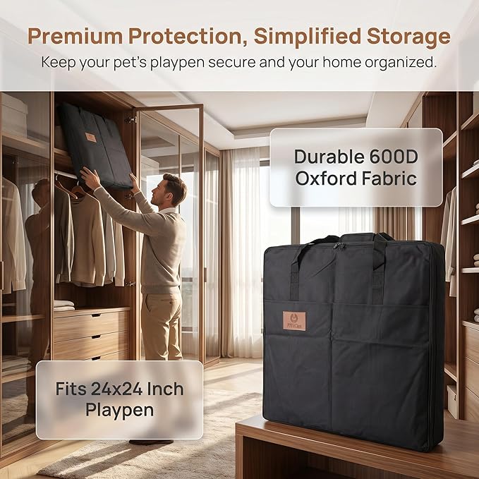 PJYuCien Storage Bag for 24"x24" Metal Foldable Dog Playpen, 600D Oxford Fabric, Waterproof Moisture-Proof, 270° Large Zipper, Travel Carry Case for Camping, Park & Home Storage